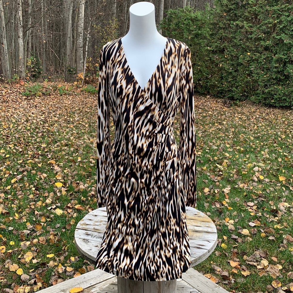 Calvin Klein Animal Print Long Sleeve Dress